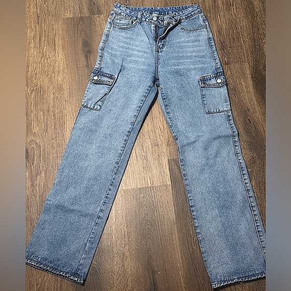 ROMWE Denim - Y2K flare baggy painter pockets blue size s women jeans